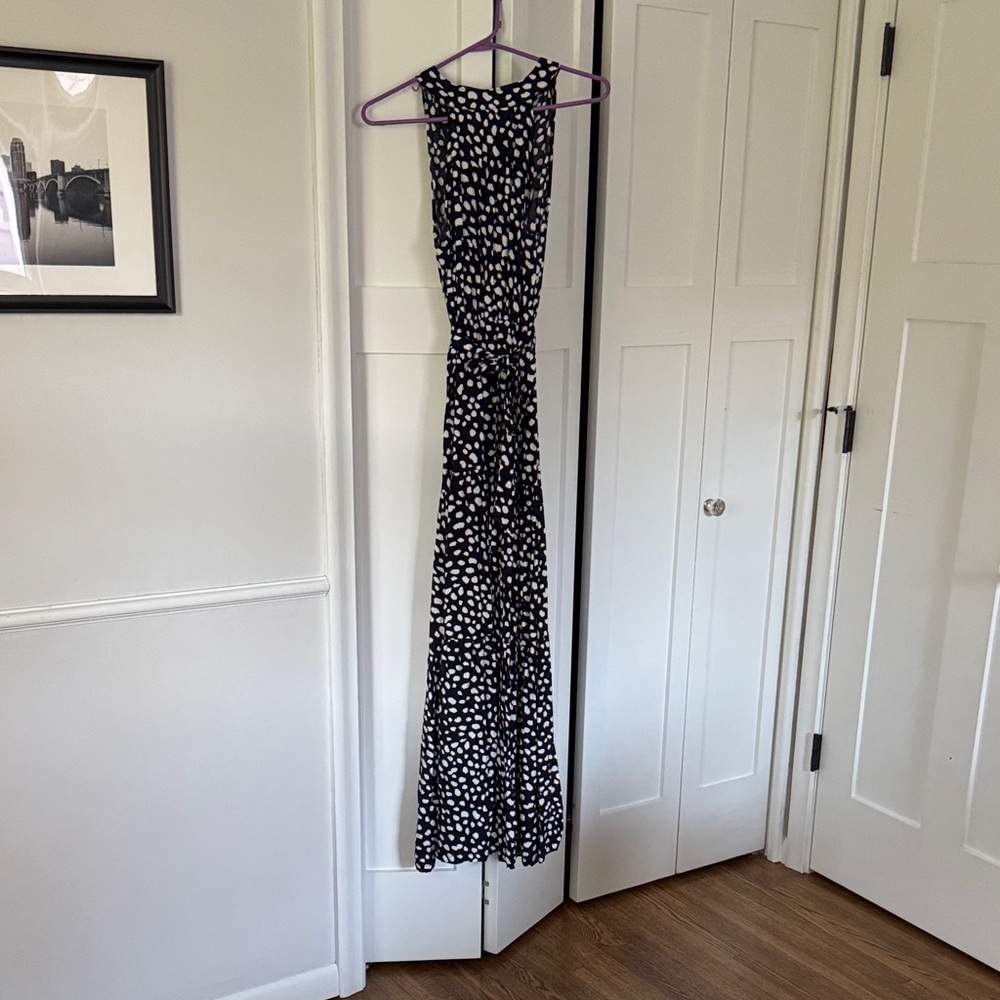 Navy and White Tiered Polka Dot Maxi Dress